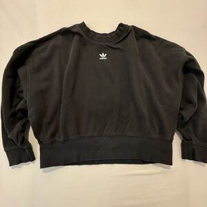 Adidas Originals Black Trefoils Oversized Comfy Crewneck Y2K Sweatshirt Womens S